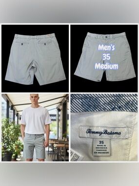 Mens Tommy Bahama 35 Medium Khakis Chino Shorts Gray Stretch Ultimate Slim Twill